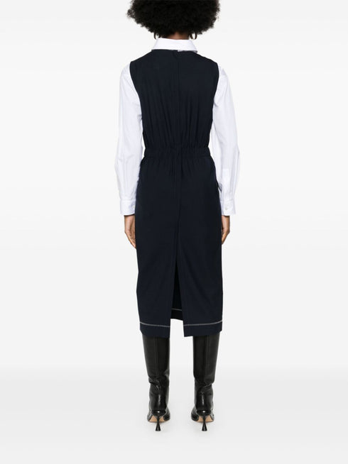 contrast-stitching midi dress